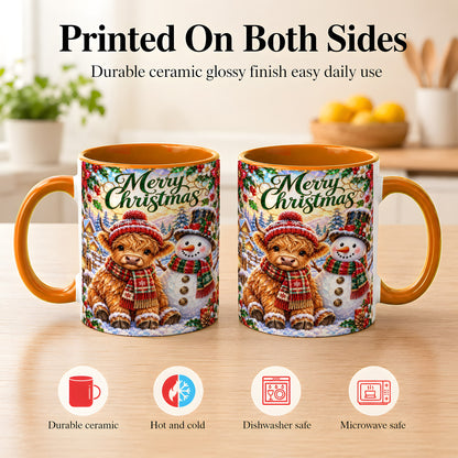 #pl[11oz|Orange] Merry Christmas Cow Coffee Mug, Snowman Mug, Ceramic Cup