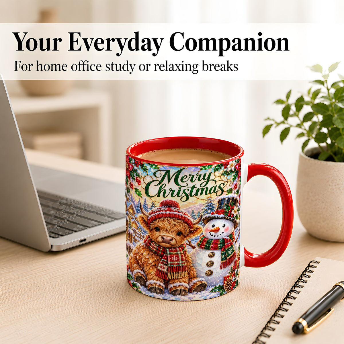 #pl[11oz|Red] Merry Christmas Cow Coffee Mug, Snowman Mug, Ceramic Cup