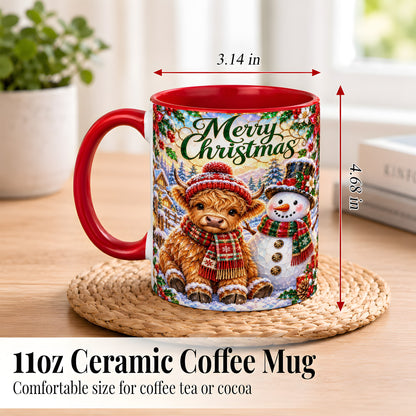 #pl[11oz|Red] Merry Christmas Cow Coffee Mug, Snowman Mug, Ceramic Cup