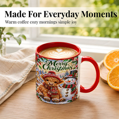#pl[11oz|Red] Merry Christmas Cow Coffee Mug, Snowman Mug, Ceramic Cup