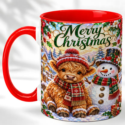 Merry Christmas Cow Coffee Mug, Snowman Mug, Ceramic Cup