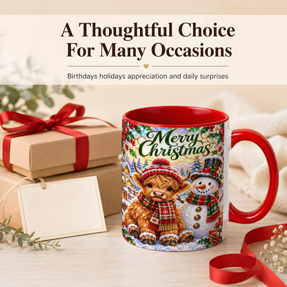 #pl[11oz|Red] Merry Christmas Cow Coffee Mug, Snowman Mug, Ceramic Cup