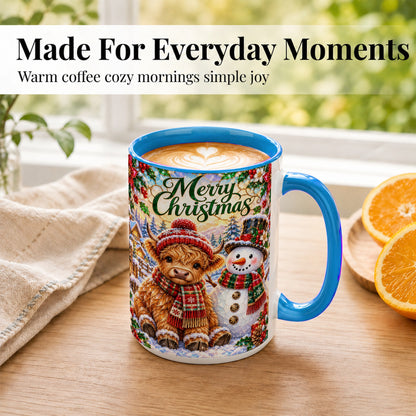 #pl[15oz|Blue] Merry Christmas Cow Coffee Mug, Snowman Mug, Ceramic Cup