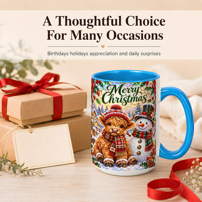 #pl[15oz|Blue] Merry Christmas Cow Coffee Mug, Snowman Mug, Ceramic Cup