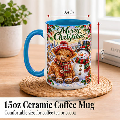 #pl[15oz|Blue] Merry Christmas Cow Coffee Mug, Snowman Mug, Ceramic Cup