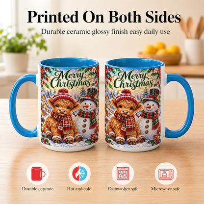#pl[15oz|Blue] Merry Christmas Cow Coffee Mug, Snowman Mug, Ceramic Cup