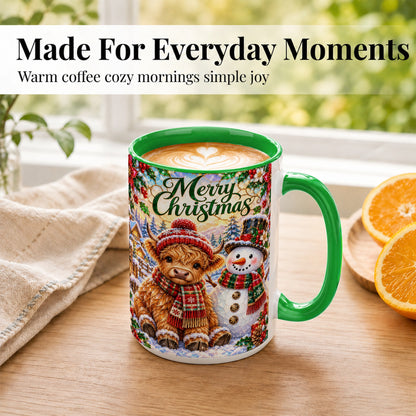 #pl[15oz|Green] Merry Christmas Cow Coffee Mug, Snowman Mug, Ceramic Cup