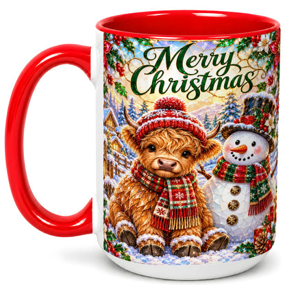 #pl[15oz|Red] Merry Christmas Cow Coffee Mug, Snowman Mug, Ceramic Cup