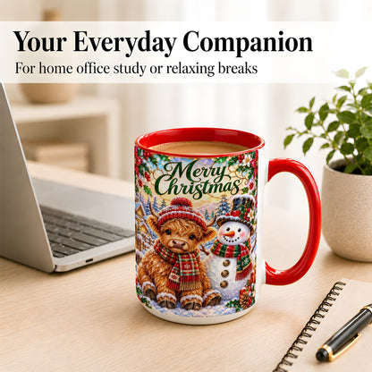 #pl[15oz|Red] Merry Christmas Cow Coffee Mug, Snowman Mug, Ceramic Cup