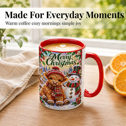 #pl[15oz|Red] Merry Christmas Cow Coffee Mug, Snowman Mug, Ceramic Cup