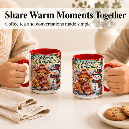 #pl[15oz|Red] Merry Christmas Cow Coffee Mug, Snowman Mug, Ceramic Cup