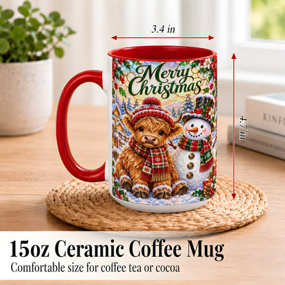 #pl[15oz|Red] Merry Christmas Cow Coffee Mug, Snowman Mug, Ceramic Cup