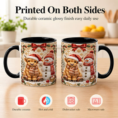 #pl[11oz|Black] Christmas Highland Cow Coffee Mug, Snowman Mug, Ceramic Cup