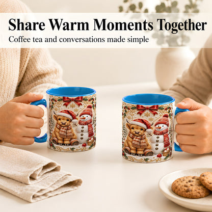 #pl[11oz|Blue] Christmas Highland Cow Coffee Mug, Snowman Mug, Ceramic Cup