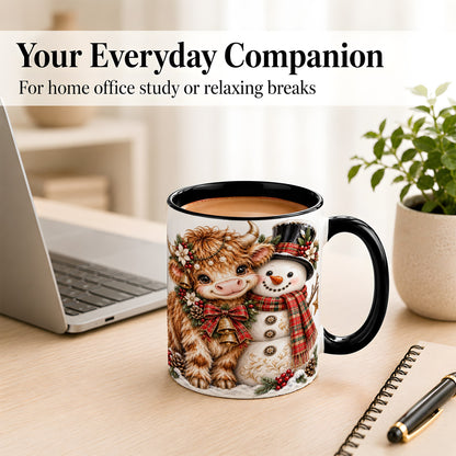 #pl[11oz|Black] Christmas Highland Cow Coffee Mug, Bell Snowman Mug, Ceramic Cup