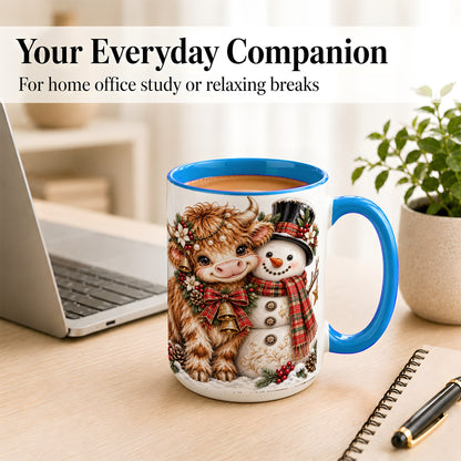 #pl[15oz|Blue] Christmas Highland Cow Coffee Mug, Bell Snowman Mug, Ceramic Cup