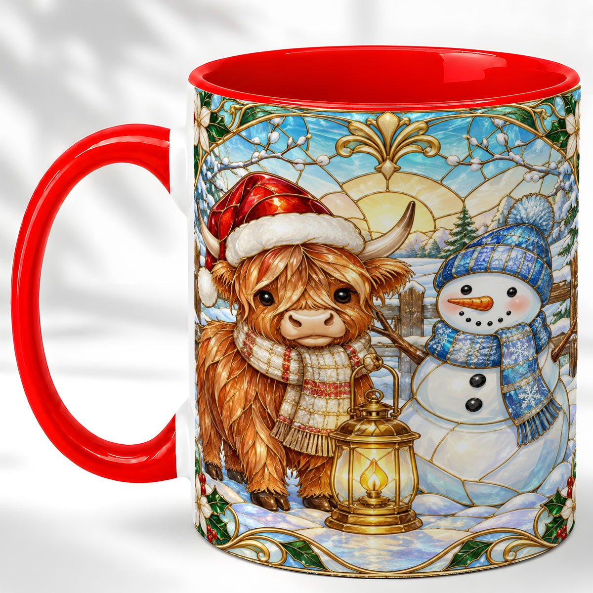 Highland Cow Snowman Coffee Mug, Winter Holiday Mug, Ceramic Cup