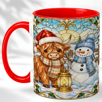 Highland Cow Snowman Coffee Mug, Winter Holiday Mug, Ceramic Cup