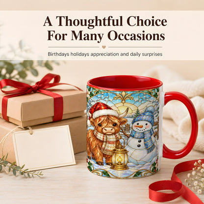 #pl[11oz|Red] Highland Cow Snowman Coffee Mug, Winter Holiday Mug, Ceramic Cup