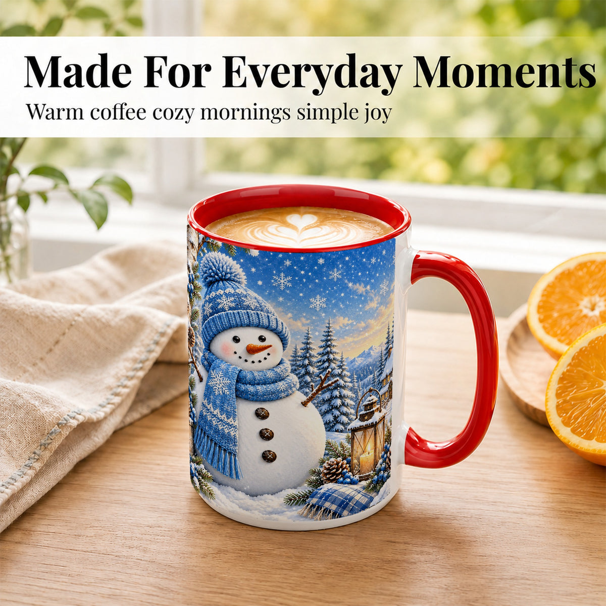 #pl[15oz|Red] Blue Snowman Coffee Mug, Snowy Winter Mug, Ceramic Cup