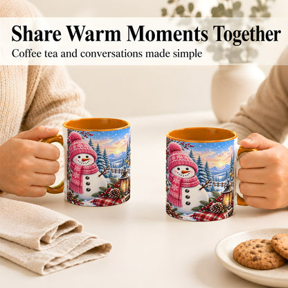 #pl[11oz|Orange] Pink Snowman Coffee Mug, Cozy Winter Mug, Ceramic Cup
