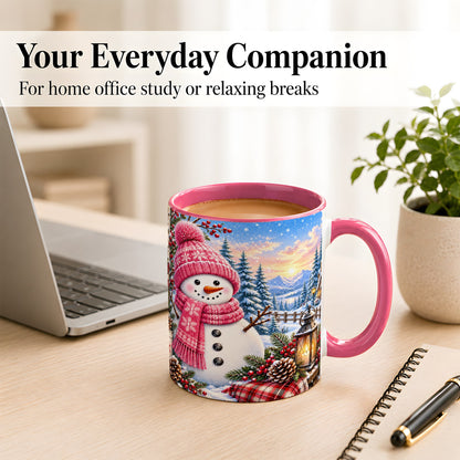 #pl[11oz|Pink] Pink Snowman Coffee Mug, Cozy Winter Mug, Ceramic Cup