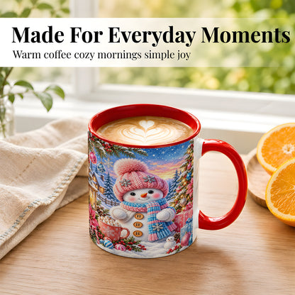 #pl[11oz|Red] Cute Snowman Coffee Mug, Pink Blue Holiday Mug, Ceramic Cup