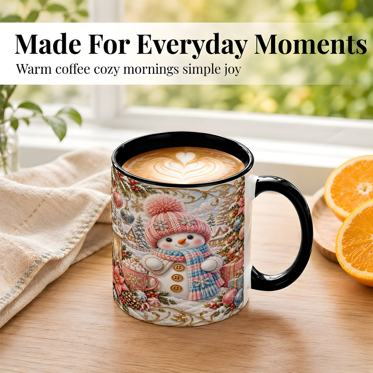 #pl[11oz|Black] Pink Snowman Coffee Mug, Winter Mug, Ceramic Cup