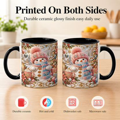 #pl[11oz|Black] Pink Snowman Coffee Mug, Winter Mug, Ceramic Cup