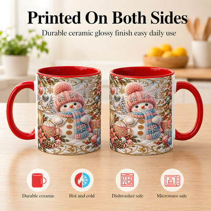 #pl[11oz|Red] Pink Snowman Coffee Mug, Winter Mug, Ceramic Cup