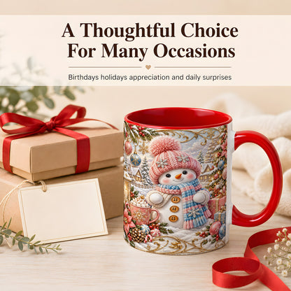 #pl[11oz|Red] Pink Snowman Coffee Mug, Winter Mug, Ceramic Cup