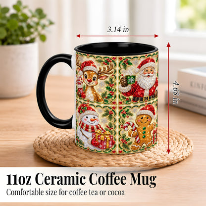 #pl[11oz|Black] Jeweled Holiday Friends Coffee Mug, Christmas Mug, Ceramic Cup