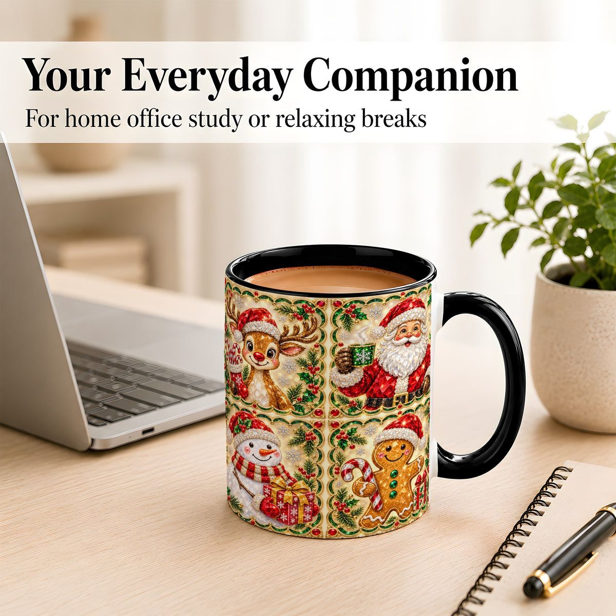 #pl[11oz|Black] Jeweled Holiday Friends Coffee Mug, Christmas Mug, Ceramic Cup