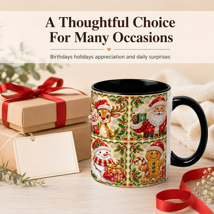 #pl[11oz|Black] Jeweled Holiday Friends Coffee Mug, Christmas Mug, Ceramic Cup
