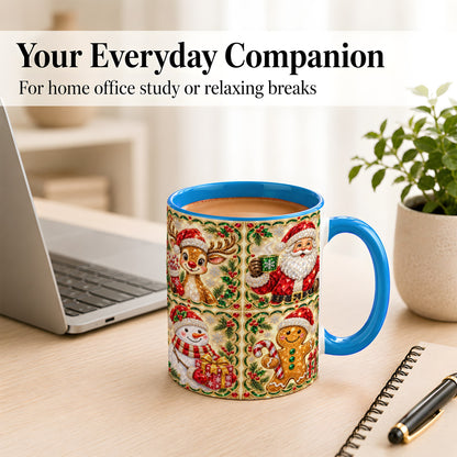 #pl[11oz|Blue] Jeweled Holiday Friends Coffee Mug, Christmas Mug, Ceramic Cup