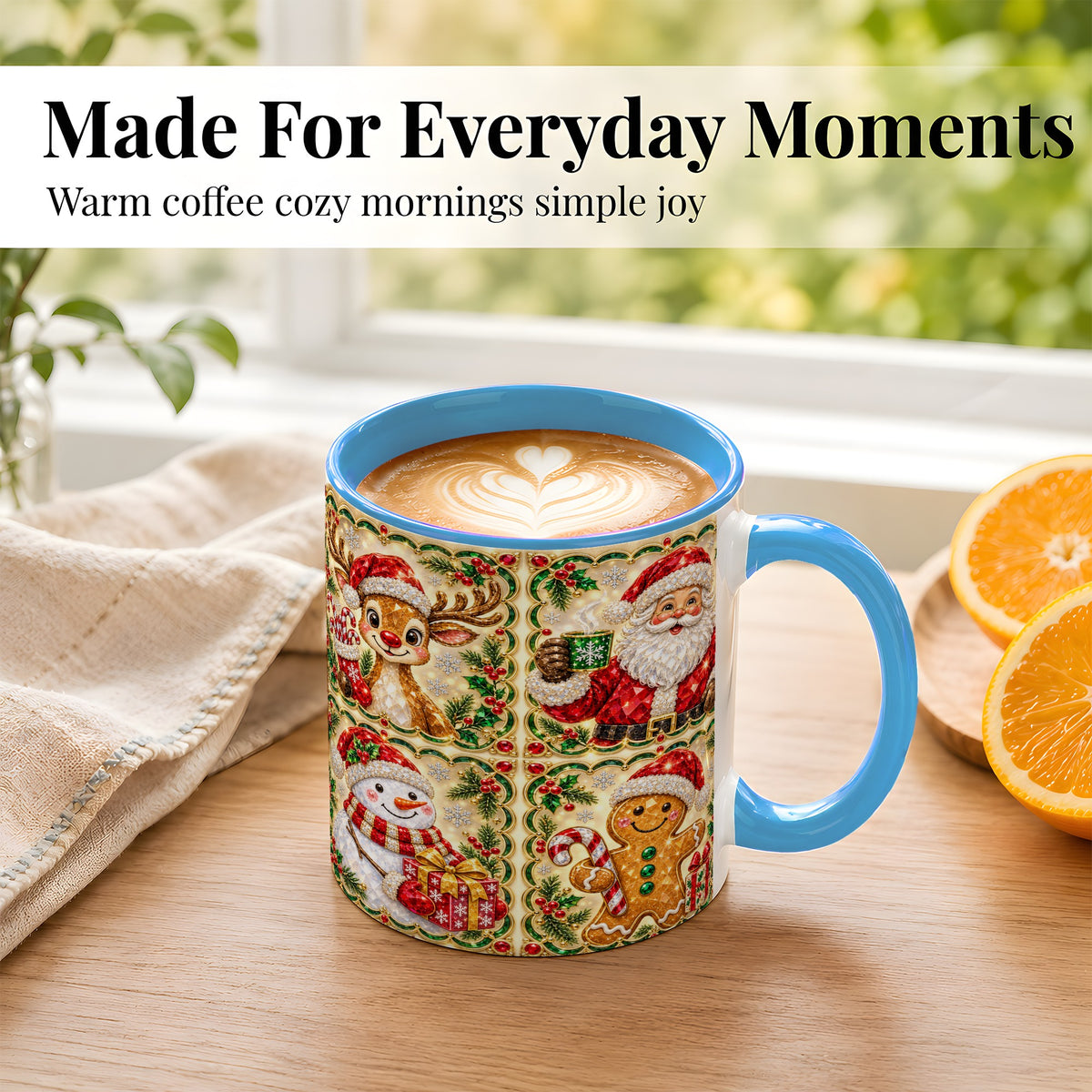 #pl[11oz|Blue] Jeweled Holiday Friends Coffee Mug, Christmas Mug, Ceramic Cup