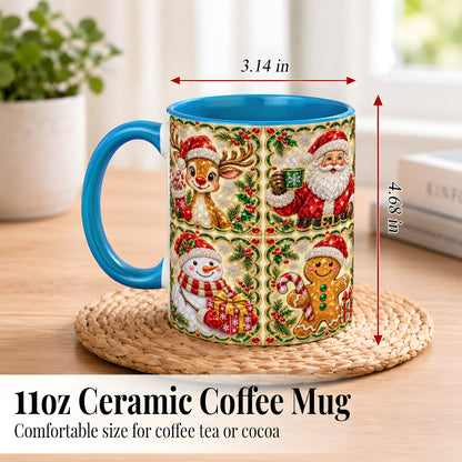 #pl[11oz|Blue] Jeweled Holiday Friends Coffee Mug, Christmas Mug, Ceramic Cup