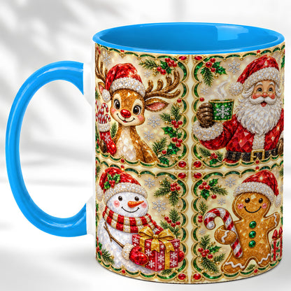 #pl[11oz|Blue] Jeweled Holiday Friends Coffee Mug, Christmas Mug, Ceramic Cup