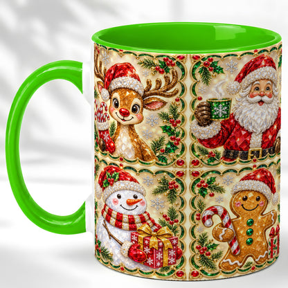 #pl[11oz|Green] Jeweled Holiday Friends Coffee Mug, Christmas Mug, Ceramic Cup