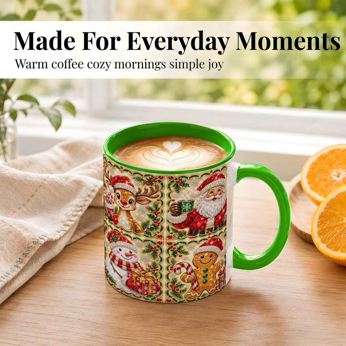 #pl[11oz|Green] Jeweled Holiday Friends Coffee Mug, Christmas Mug, Ceramic Cup