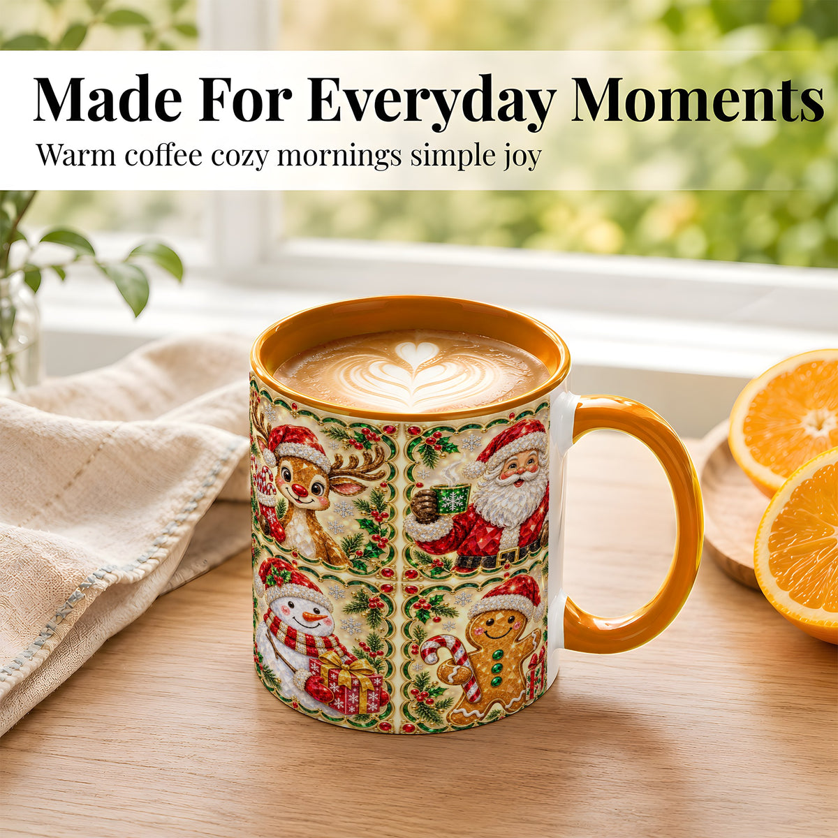#pl[11oz|Orange] Jeweled Holiday Friends Coffee Mug, Christmas Mug, Ceramic Cup