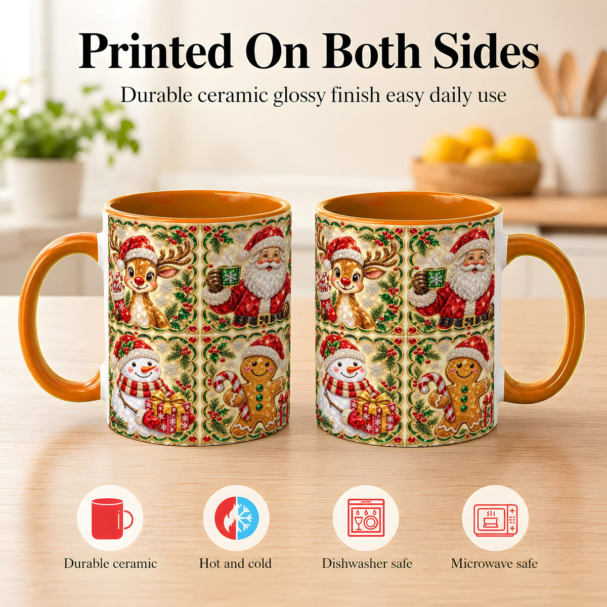 #pl[11oz|Orange] Jeweled Holiday Friends Coffee Mug, Christmas Mug, Ceramic Cup