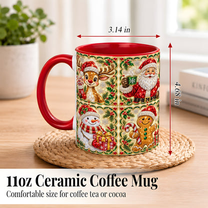 #pl[11oz|Red] Jeweled Holiday Friends Coffee Mug, Christmas Mug, Ceramic Cup