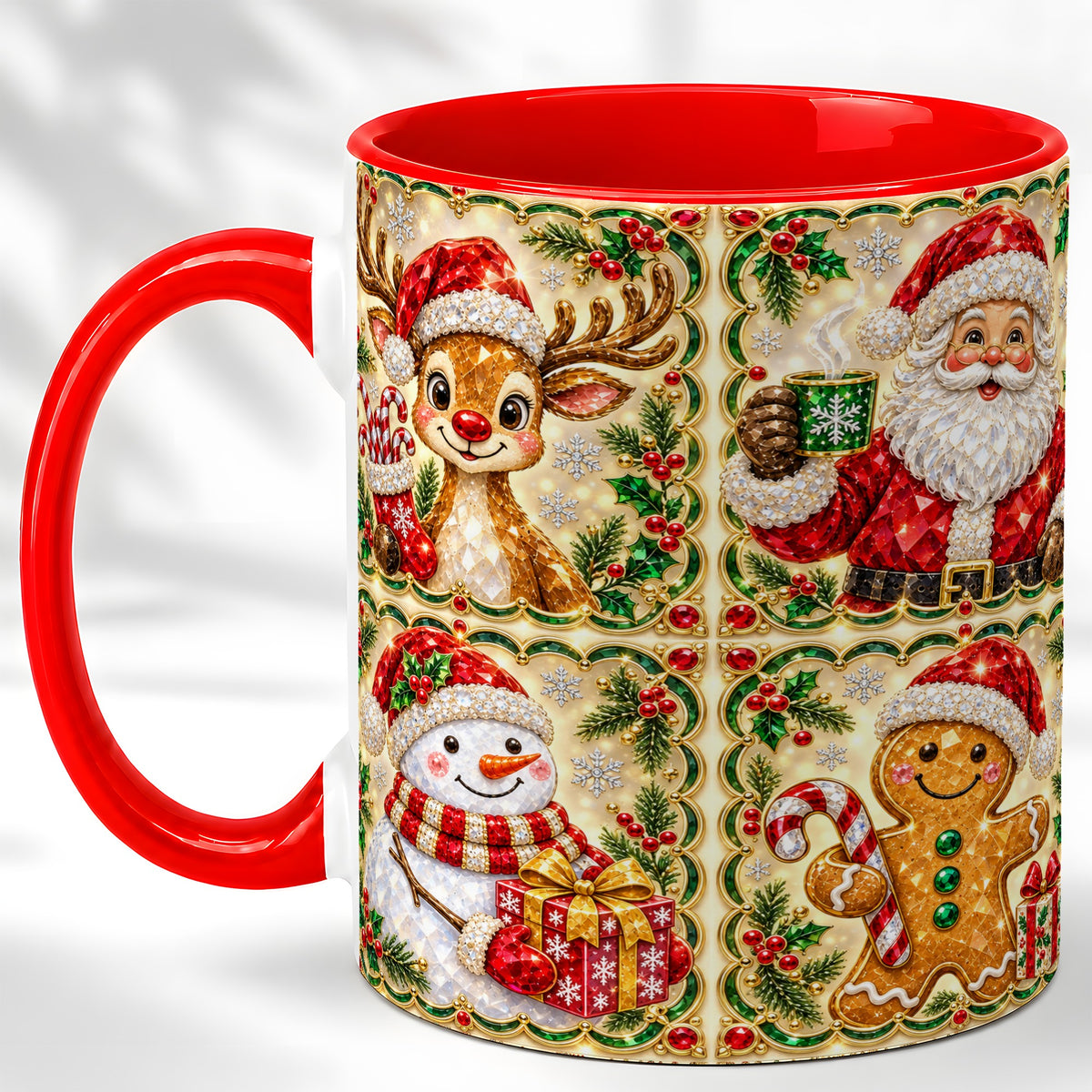 Jeweled Holiday Friends Coffee Mug, Christmas Mug, Ceramic Cup