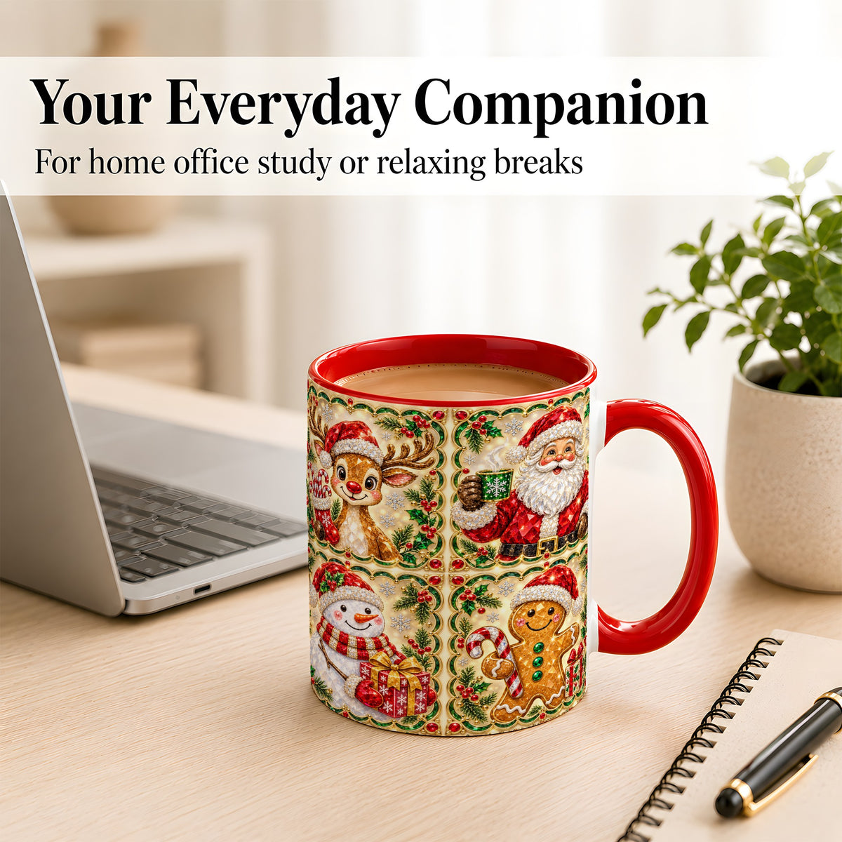 #pl[11oz|Red] Jeweled Holiday Friends Coffee Mug, Christmas Mug, Ceramic Cup