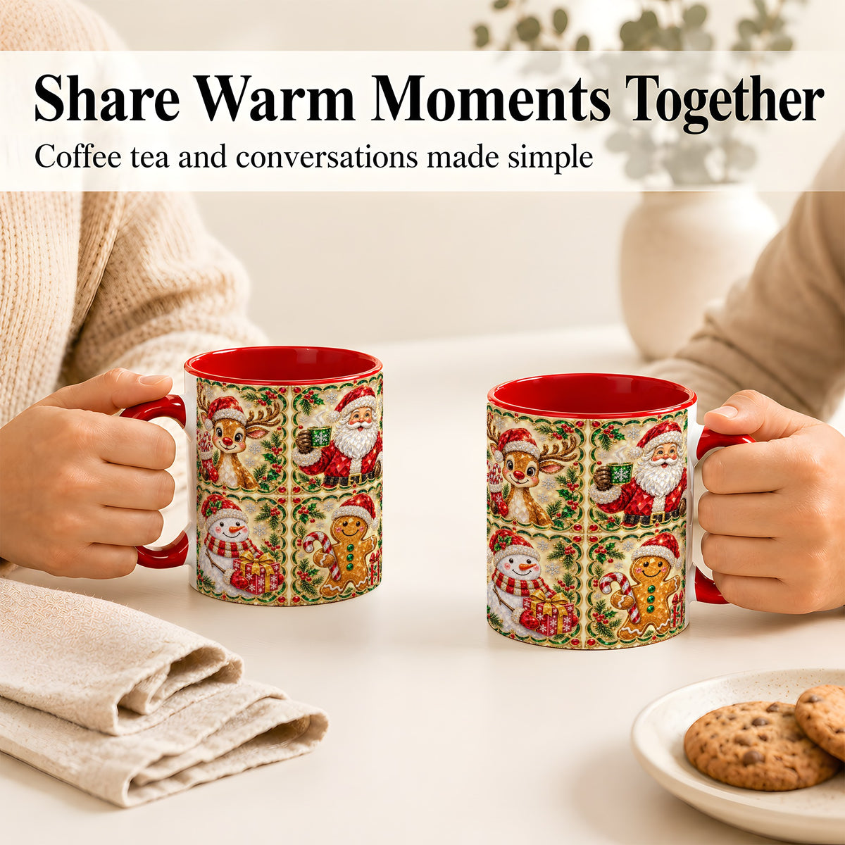 #pl[11oz|Red] Jeweled Holiday Friends Coffee Mug, Christmas Mug, Ceramic Cup