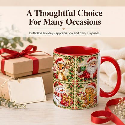 #pl[11oz|Red] Jeweled Holiday Friends Coffee Mug, Christmas Mug, Ceramic Cup