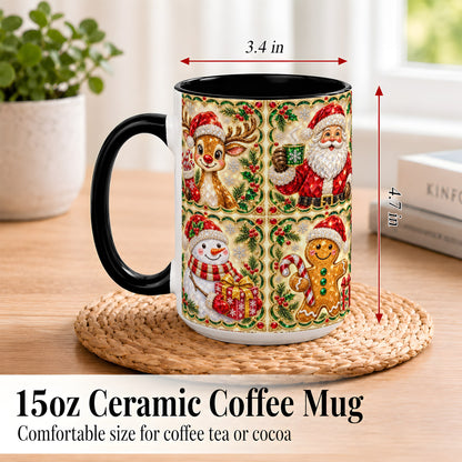 #pl[15oz|Black] Jeweled Holiday Friends Coffee Mug, Christmas Mug, Ceramic Cup