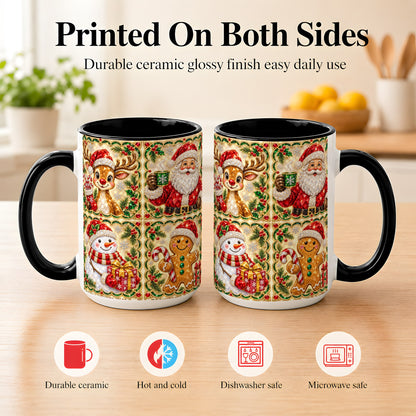 #pl[15oz|Black] Jeweled Holiday Friends Coffee Mug, Christmas Mug, Ceramic Cup