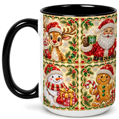 #pl[15oz|Black] Jeweled Holiday Friends Coffee Mug, Christmas Mug, Ceramic Cup